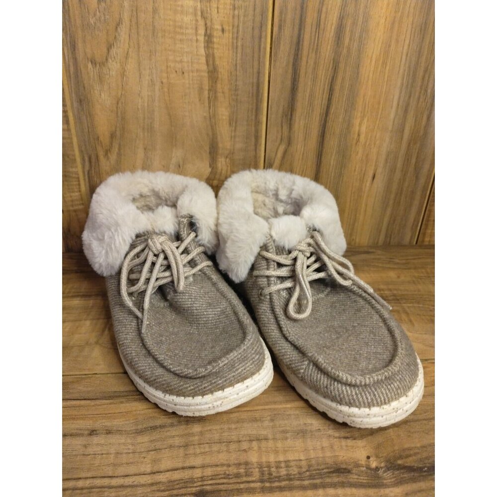 HEY DUDE Britt Nut Brown Faux Fur Trimmed Shoes Women’s 8 Slip On Booties